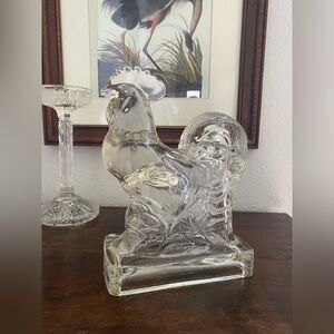 Vintage L.E.Smith Clear Glass Rooster Bookend Vintage Rooster